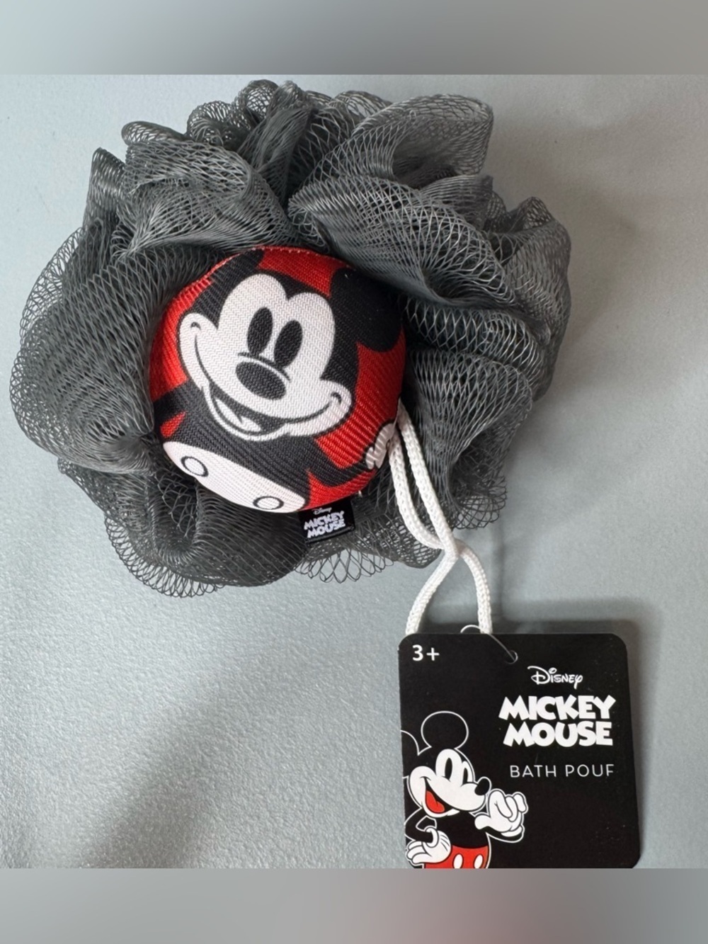 Disney Mickey Mouse novelty character Gray & Red Bath Pouf bath scrubber unisex